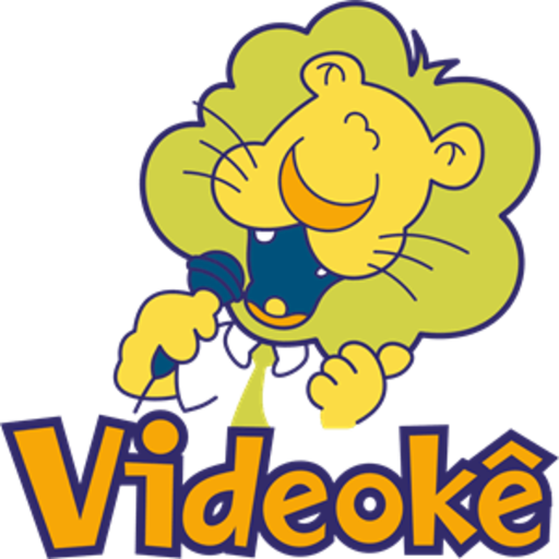 Videokê Logo - Leão cantando e segurando o microfone com a mão direita.
